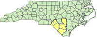 Map of North Carolina highlighting the counties within the project study area