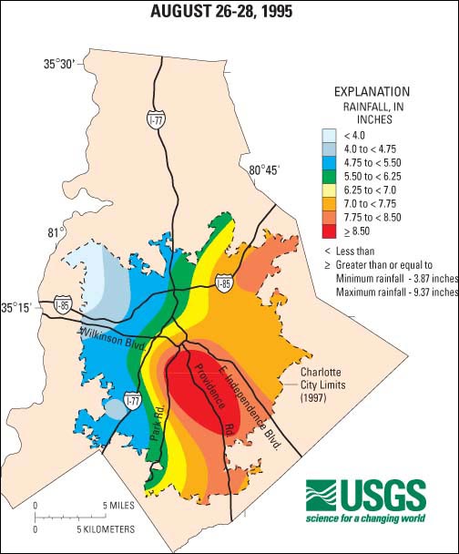 Distribution interval map for August 26, 1995 storm