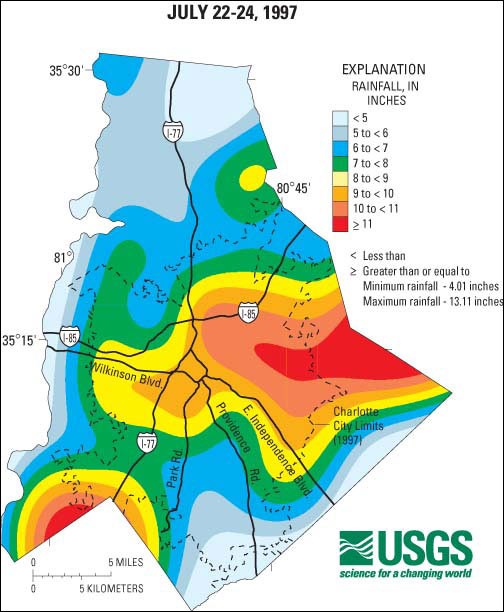 Distribution interval map for July 22, 1997 storm