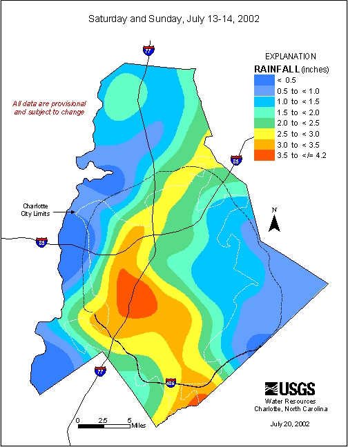 Distribution interval map for July 13, 2002 storm