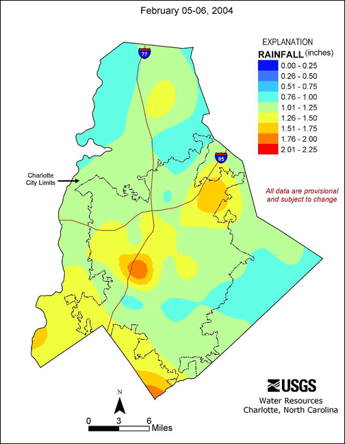 Distribution interval map for February 5, 2004 storm