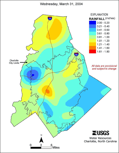 Distribution interval map for March 31, 2004 storm