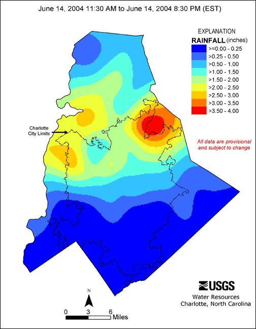 Distribution interval map for June 14, 2004 storm