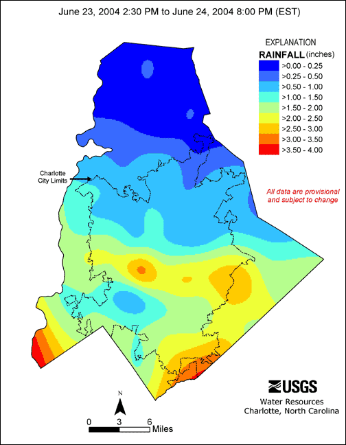 Distribution interval map for June 23, 2004 storm