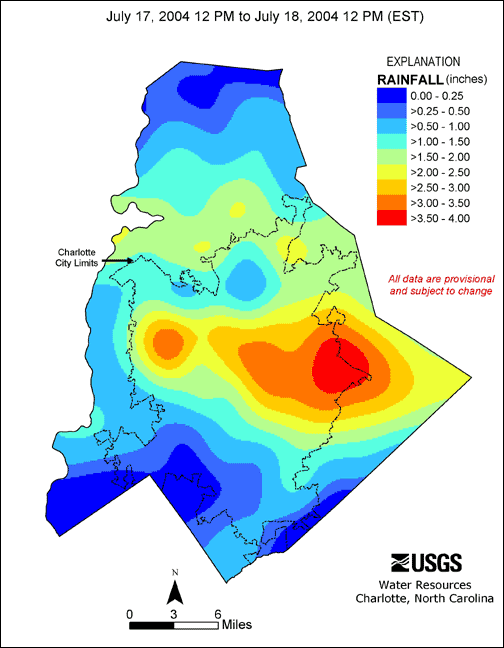 Distribution interval map for July 17, 2004 storm