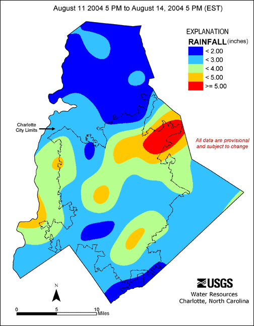 Distribution interval map for August 11, 2004 storm