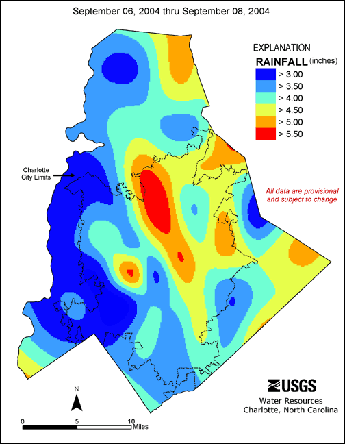 Distribution interval map for September 6, 2004 storm