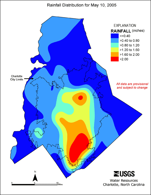 Distribution interval map for May 10, 2005 storm