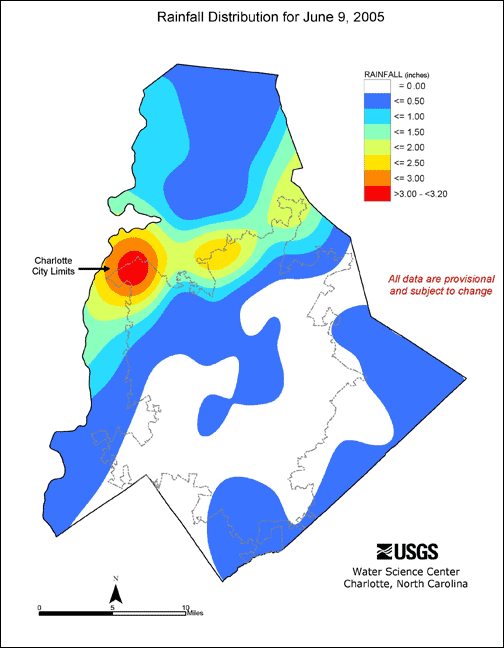 Distribution interval map for June 9, 2005 storm