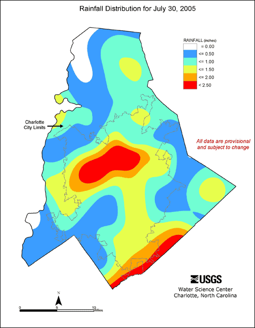 Distribution interval map for July 30, 2005 storm