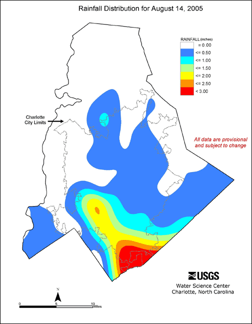 Distribution interval map for August 14, 2005 storm