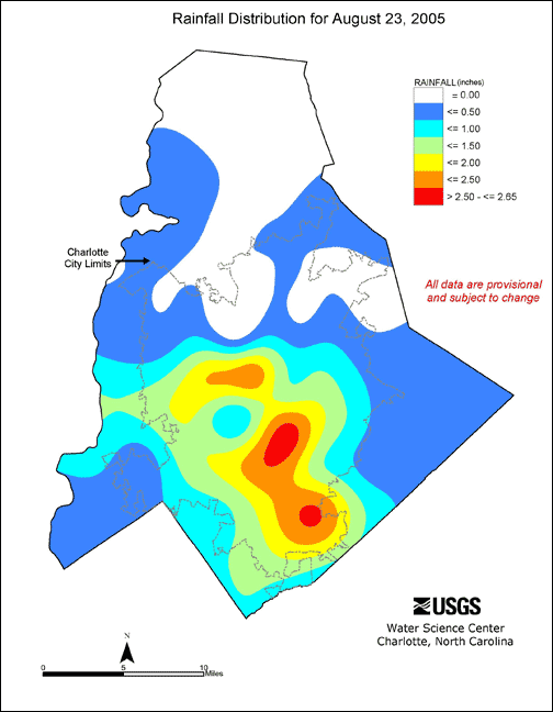 Distribution interval map for August 23, 2005 storm