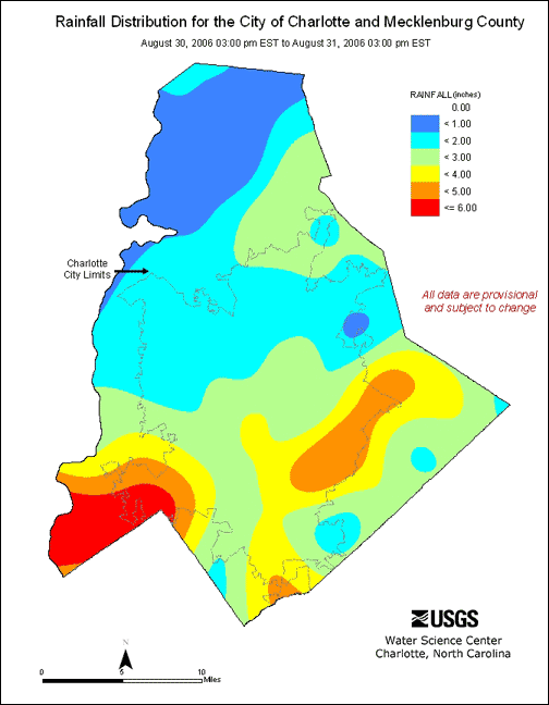 Distribution interval map for August 30, 2006 storm