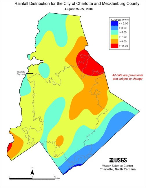 Distribution interval map for August 25, 2008 storm