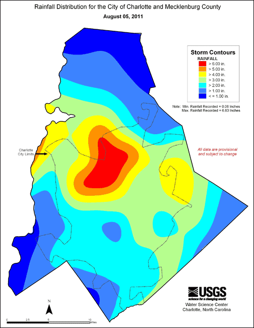 Distribution interval map for August 5, 2011 storm