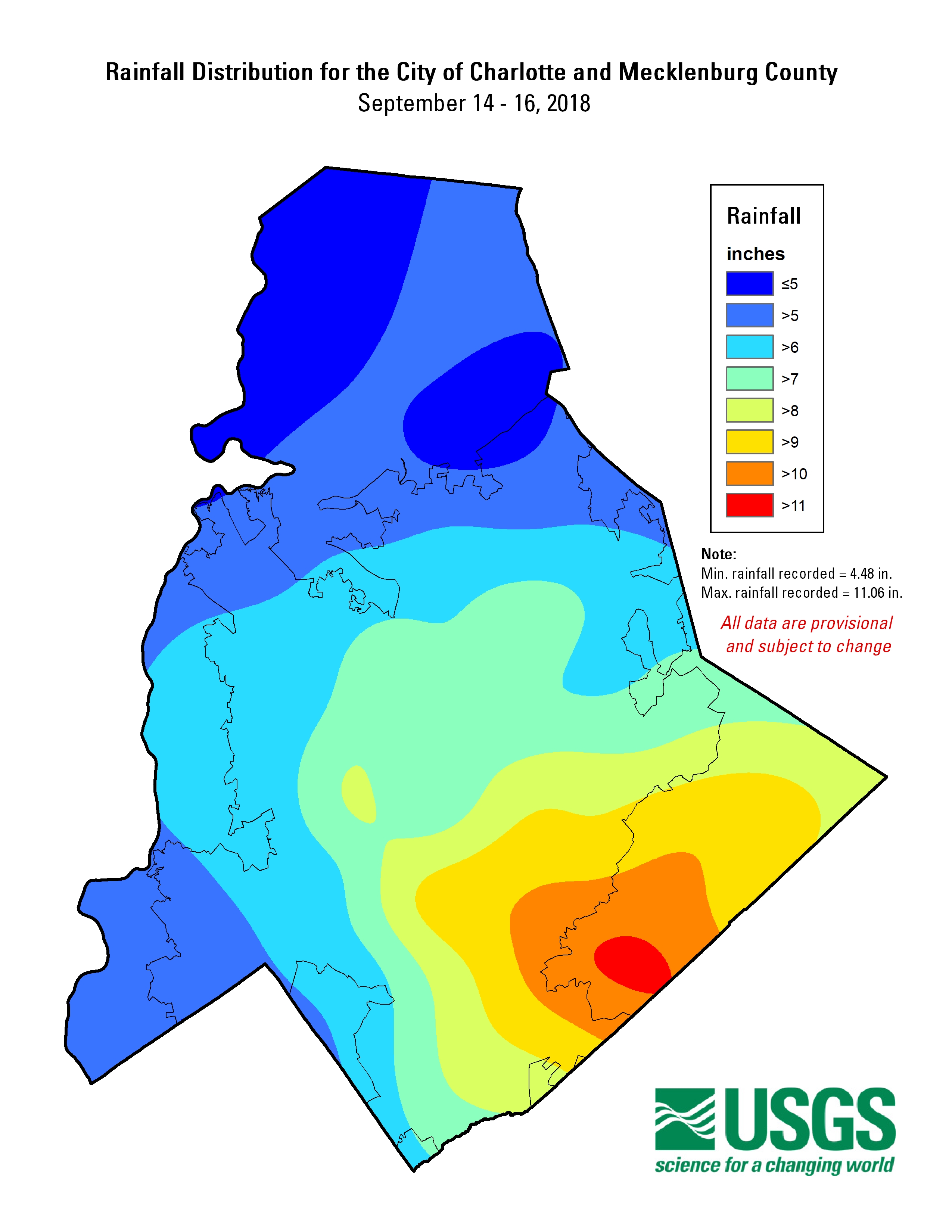 Distribution interval map for September 14, 2018 storm