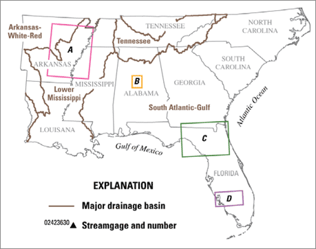 FWS Region 4 with major drainage basins