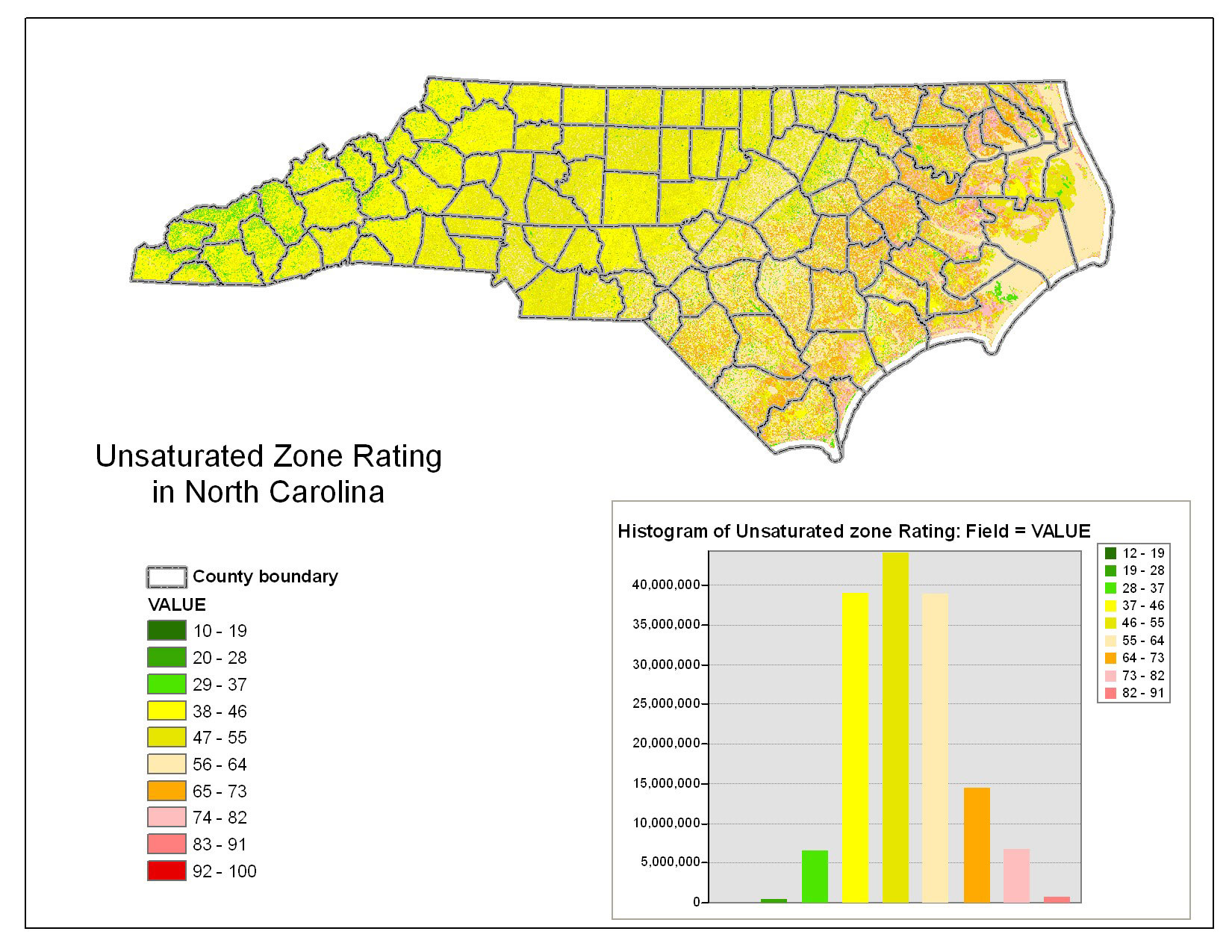 The unsaturated zone ratings for North Carolina