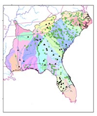 Map of southeastern United States highlighting the project study area