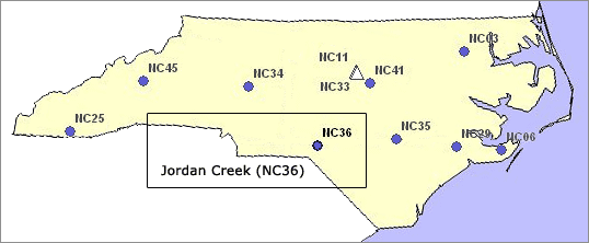 North Carolina map showing NADP/NTN site locations