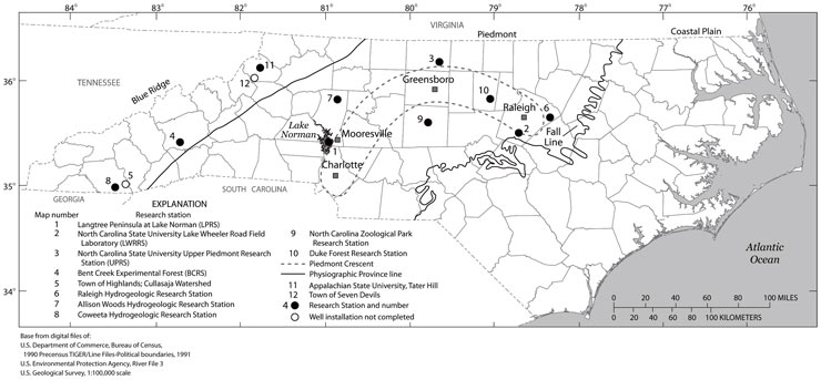 North Carolina map showing research station locations in North Carolina