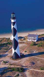 Aerial photograph of Cape Lookout lighthouse.