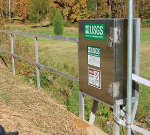 Photograph of a USGS urban drainage gaging station in Charlotte, North Carolina.