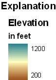 Elevation derived from a 20 foot Digital Elevation Model legend