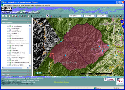 Screenshow of watershed delineation in StreamStats