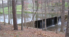 Impoundment on Bull Creek upstream from the Bull Creek gaging station at Ash Hill, North Carolina, April 2008